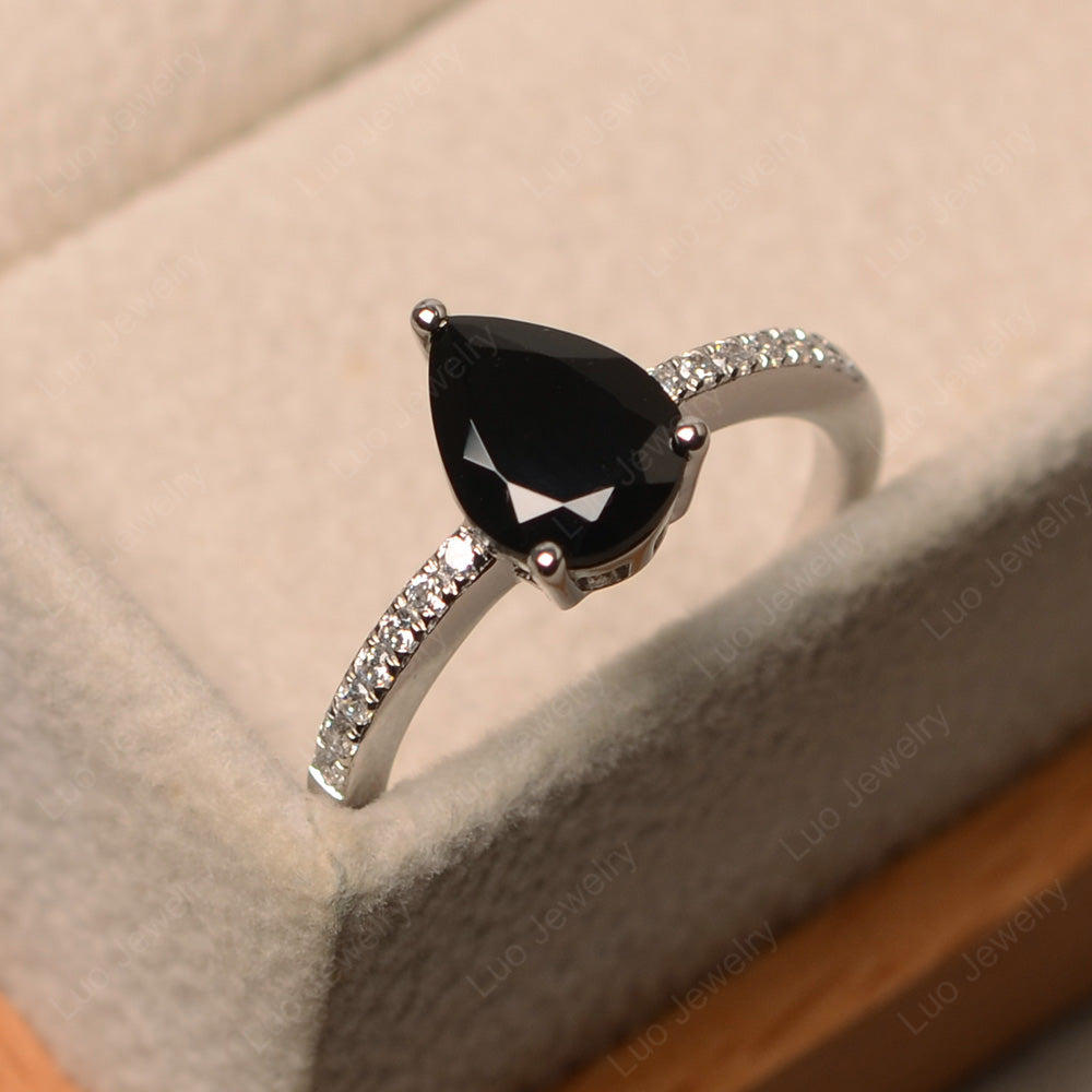 Teardrop Black Spinel Engagement Ring - LUO Jewelry