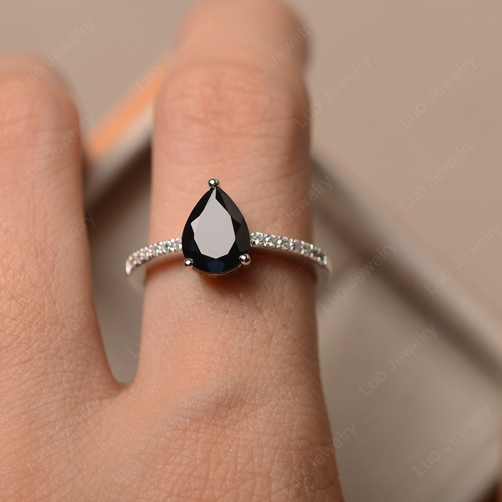Teardrop Black Spinel Engagement Ring - LUO Jewelry