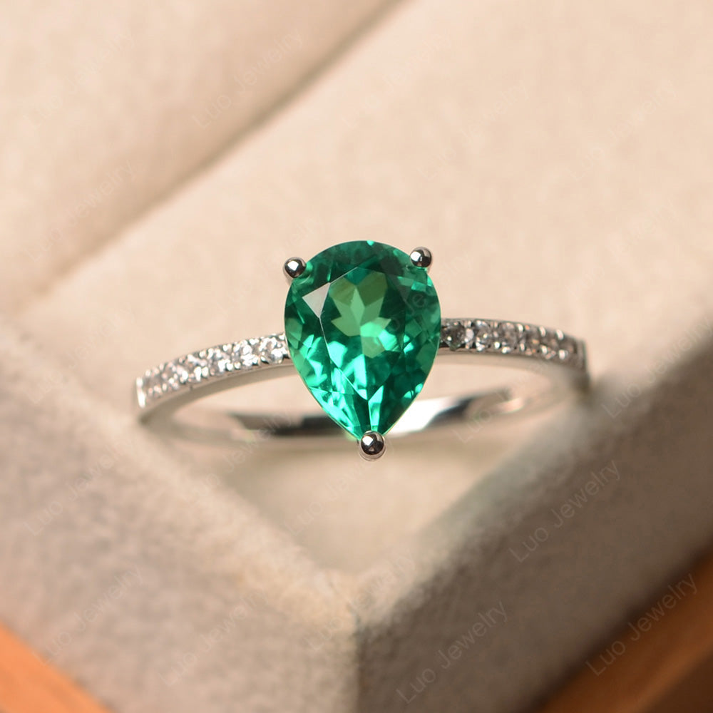 Teardrop Lab Emerald Engagement Ring - LUO Jewelry