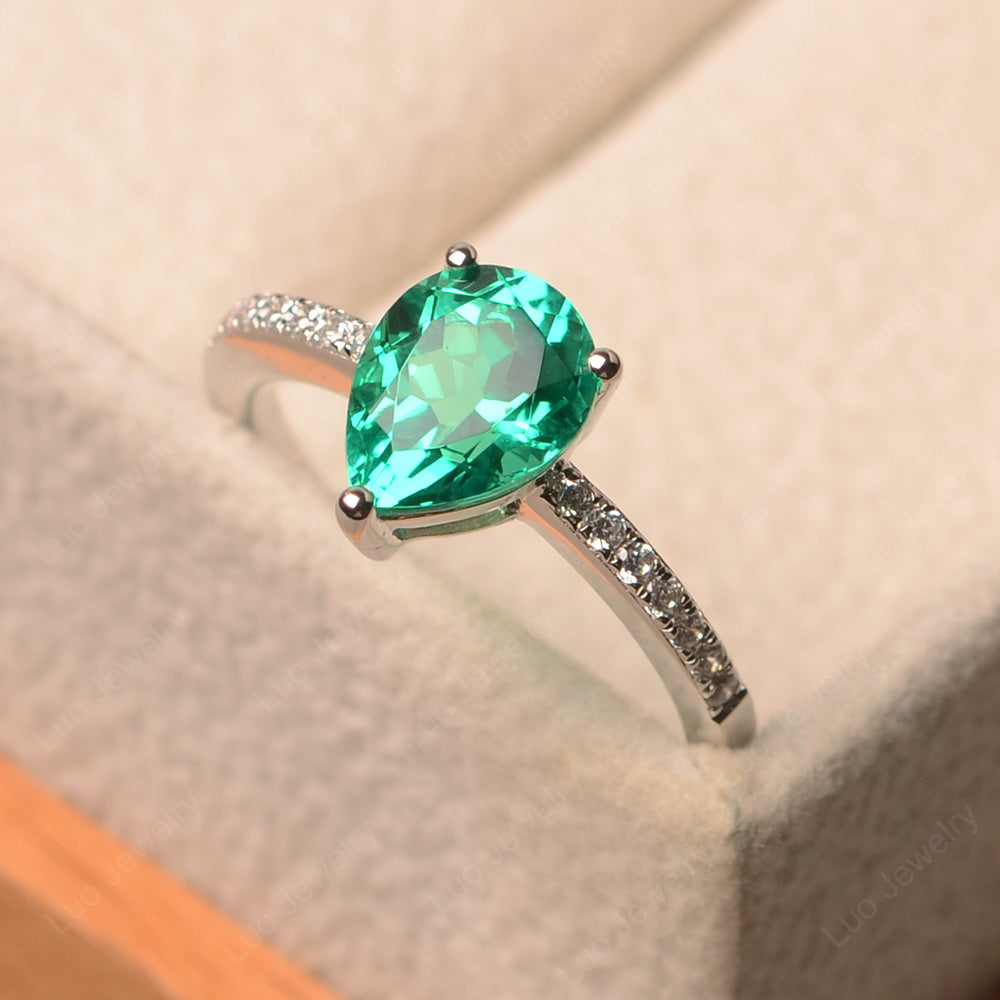 Teardrop Lab Emerald Engagement Ring - LUO Jewelry