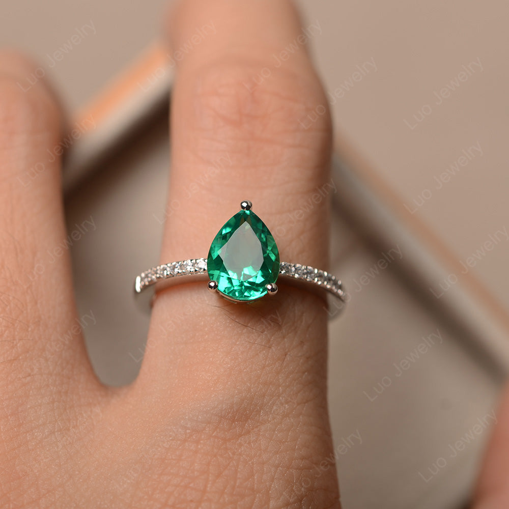 Teardrop Lab Emerald Engagement Ring - LUO Jewelry