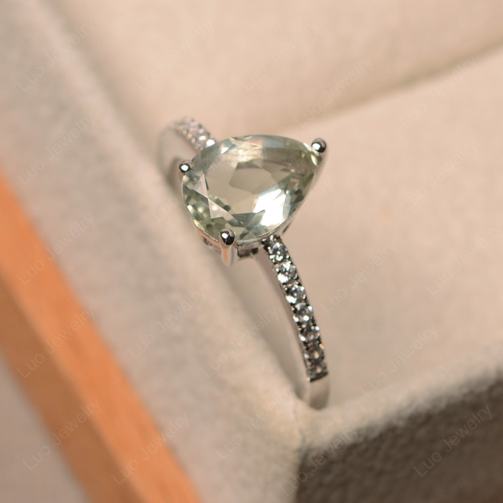 Teardrop Green Amethyst Engagement Ring - LUO Jewelry