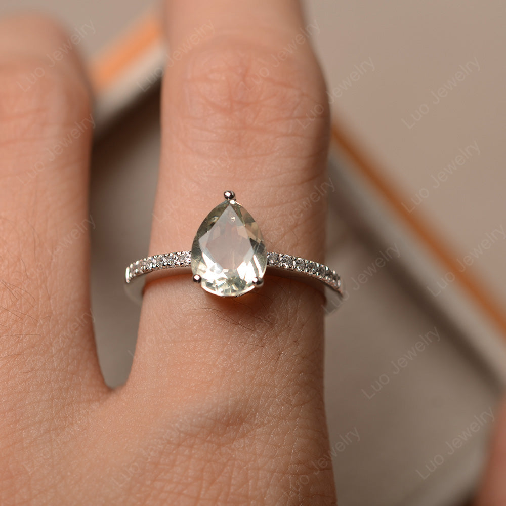 Teardrop Green Amethyst Engagement Ring - LUO Jewelry