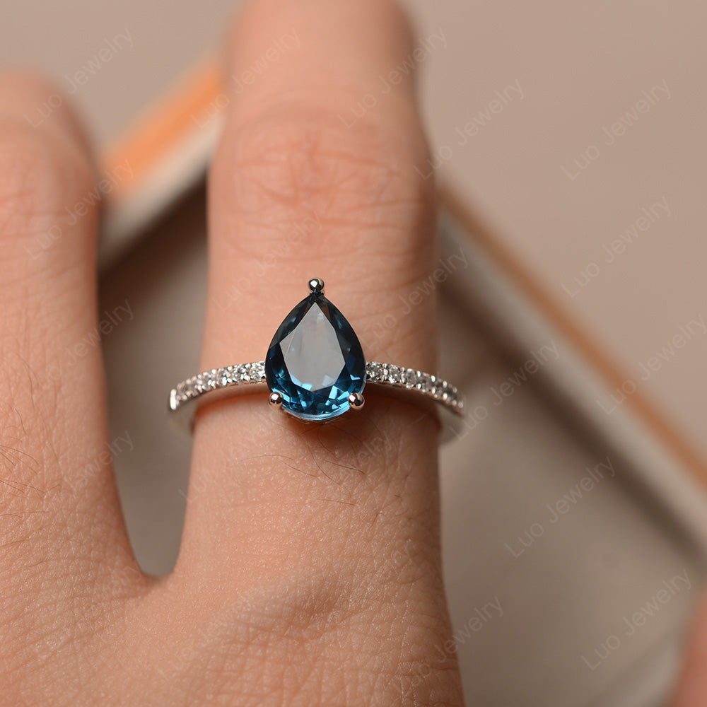 Teardrop London Blue Topaz Engagement Ring - LUO Jewelry