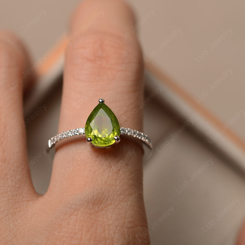 Teardrop Peridot Engagement Ring - LUO Jewelry