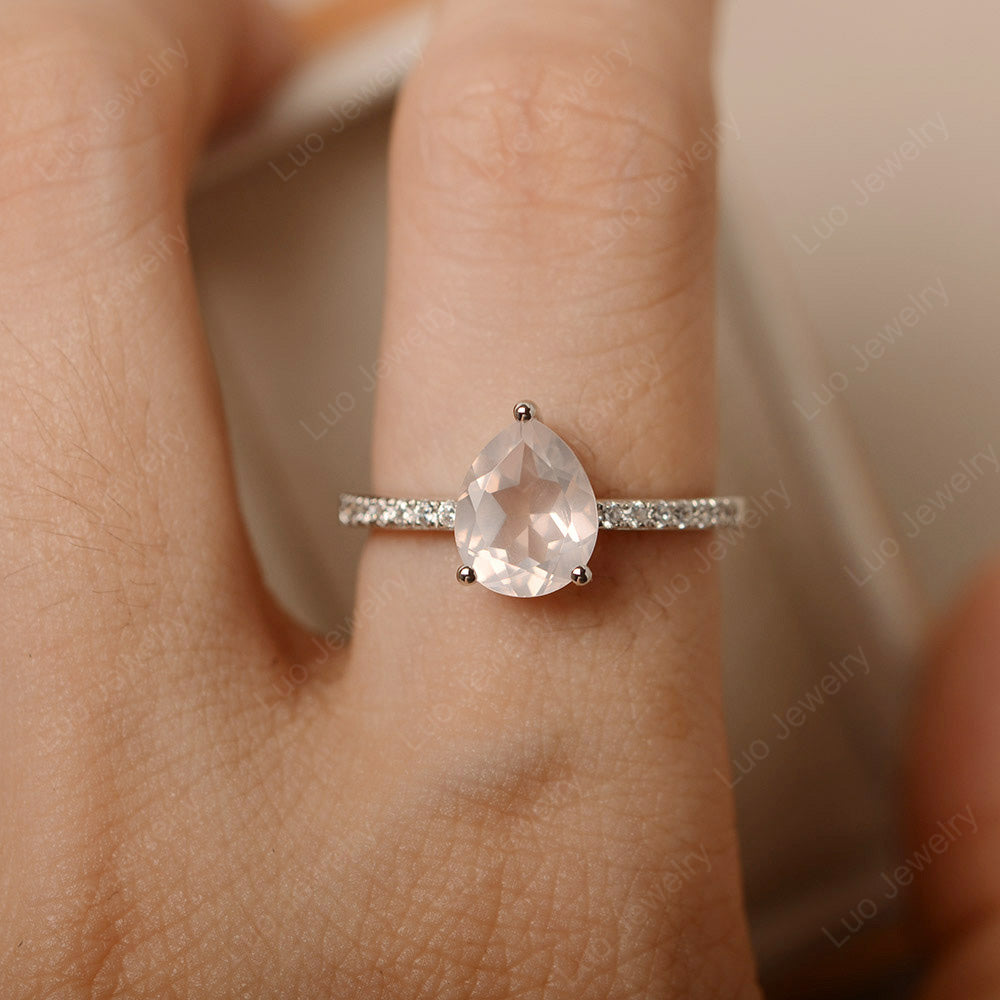 Teardrop Rose Quartz Engagement Ring - LUO Jewelry