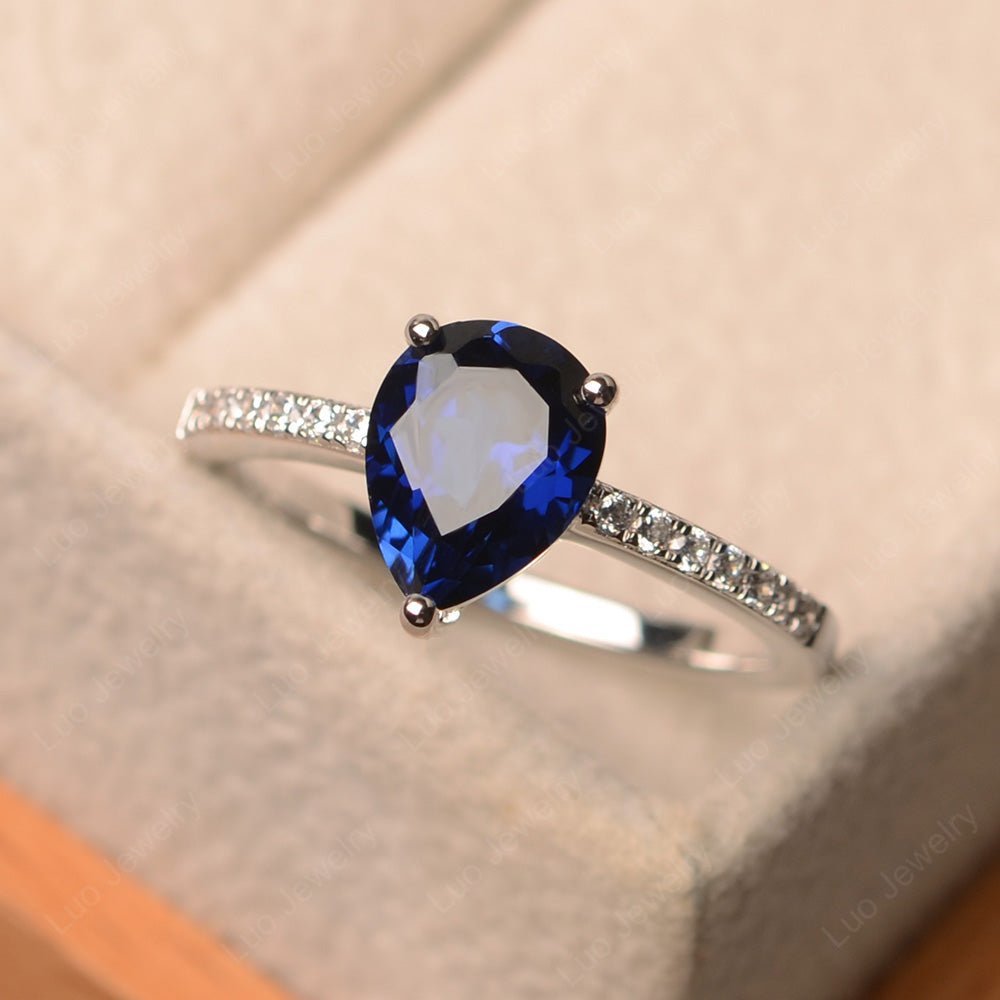 Teardrop Lab Sapphire Engagement Ring - LUO Jewelry