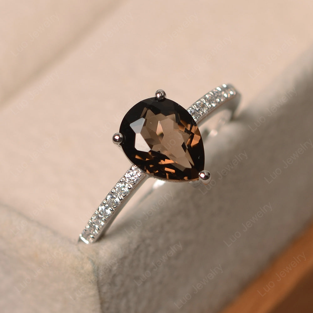 Teardrop Smoky Quartz  Engagement Ring - LUO Jewelry