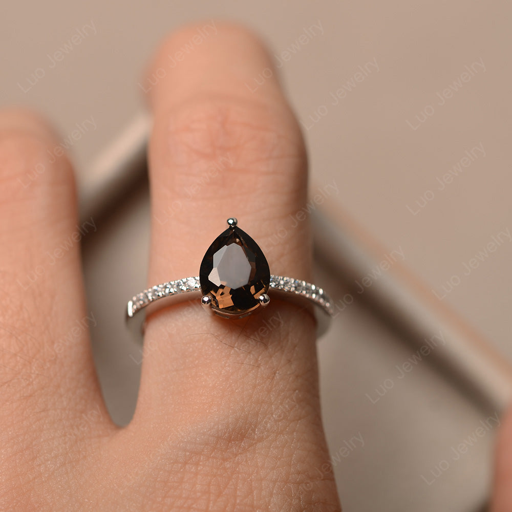 Teardrop Smoky Quartz  Engagement Ring - LUO Jewelry