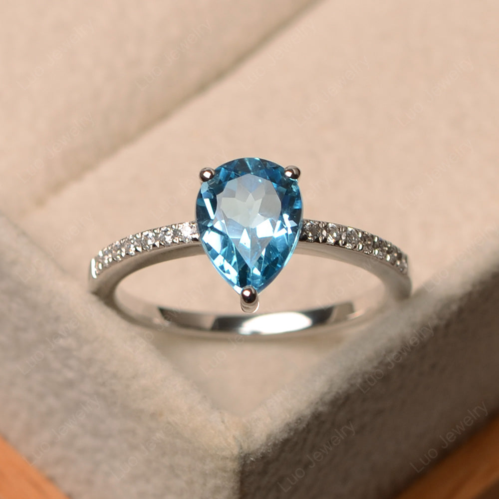 Teardrop Swiss Blue Topaz Engagement Ring - LUO Jewelry