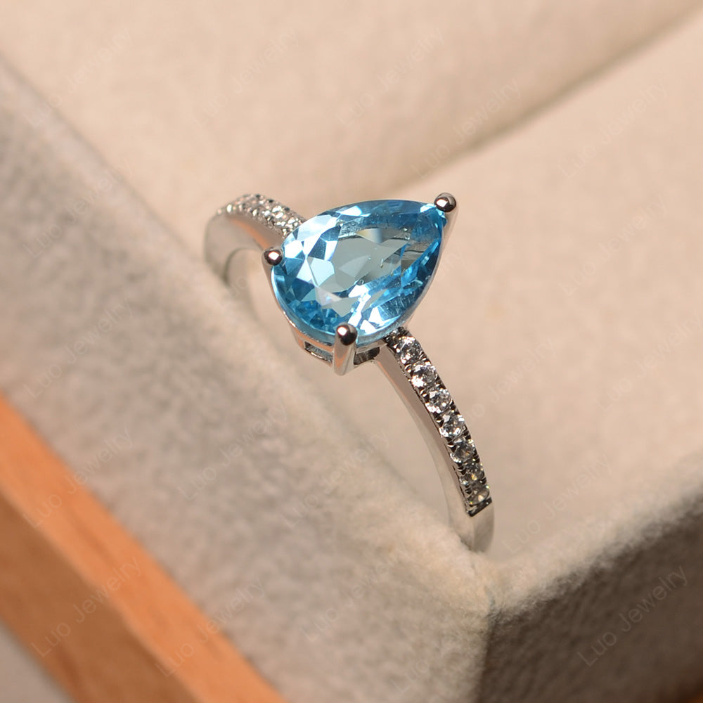 Teardrop Swiss Blue Topaz Engagement Ring - LUO Jewelry