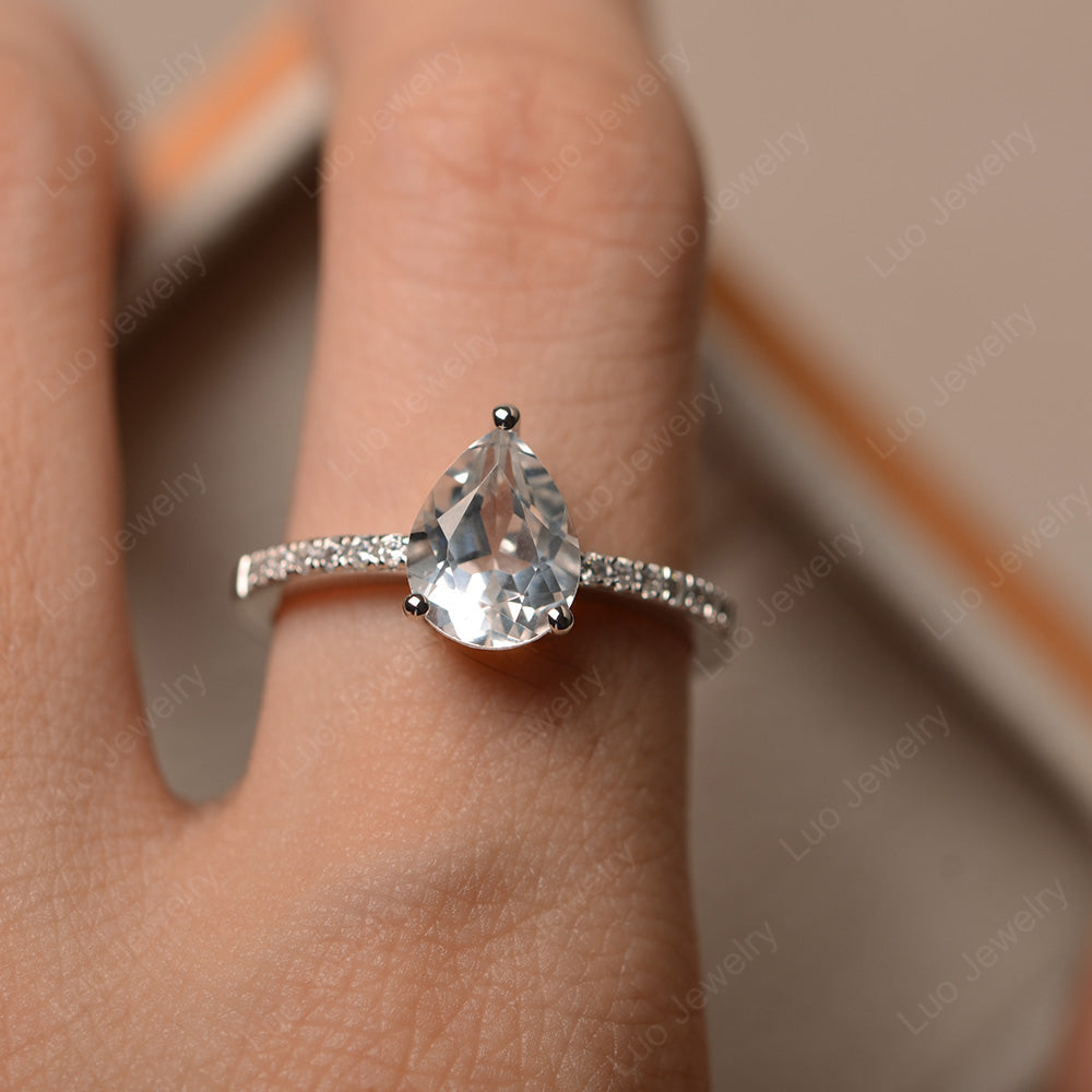 Teardrop White Topaz Engagement Ring - LUO Jewelry