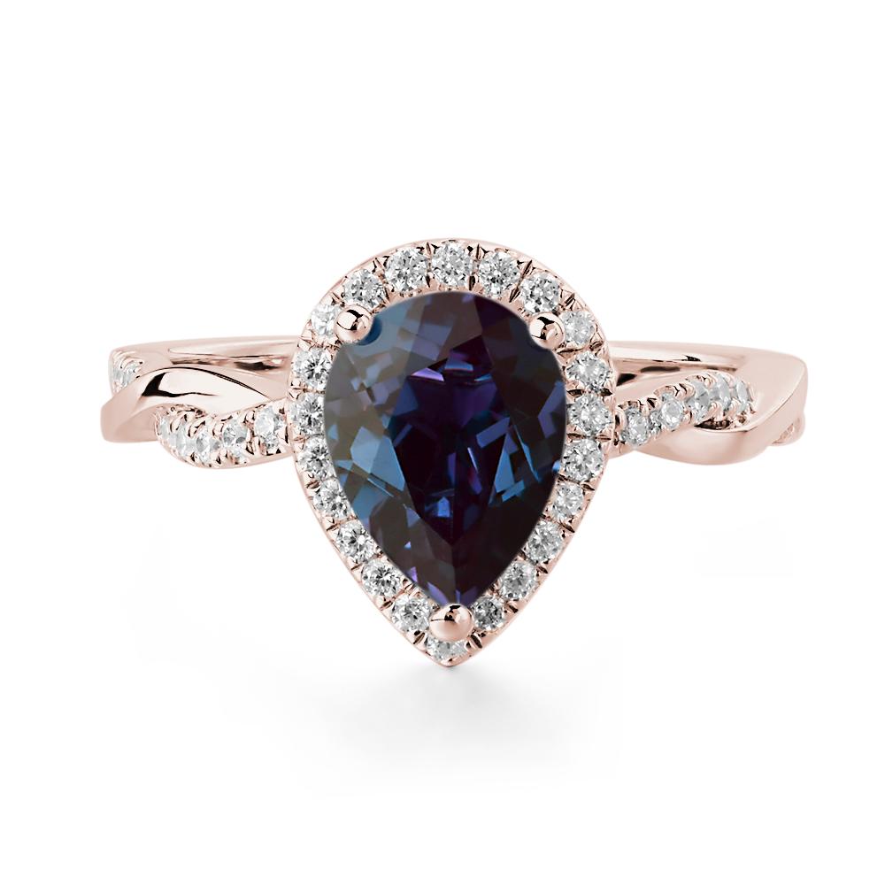 Pear Shaped Lab Created Alexandrite Twisted Halo Ring - LUO Jewelry #metal_14k rose gold