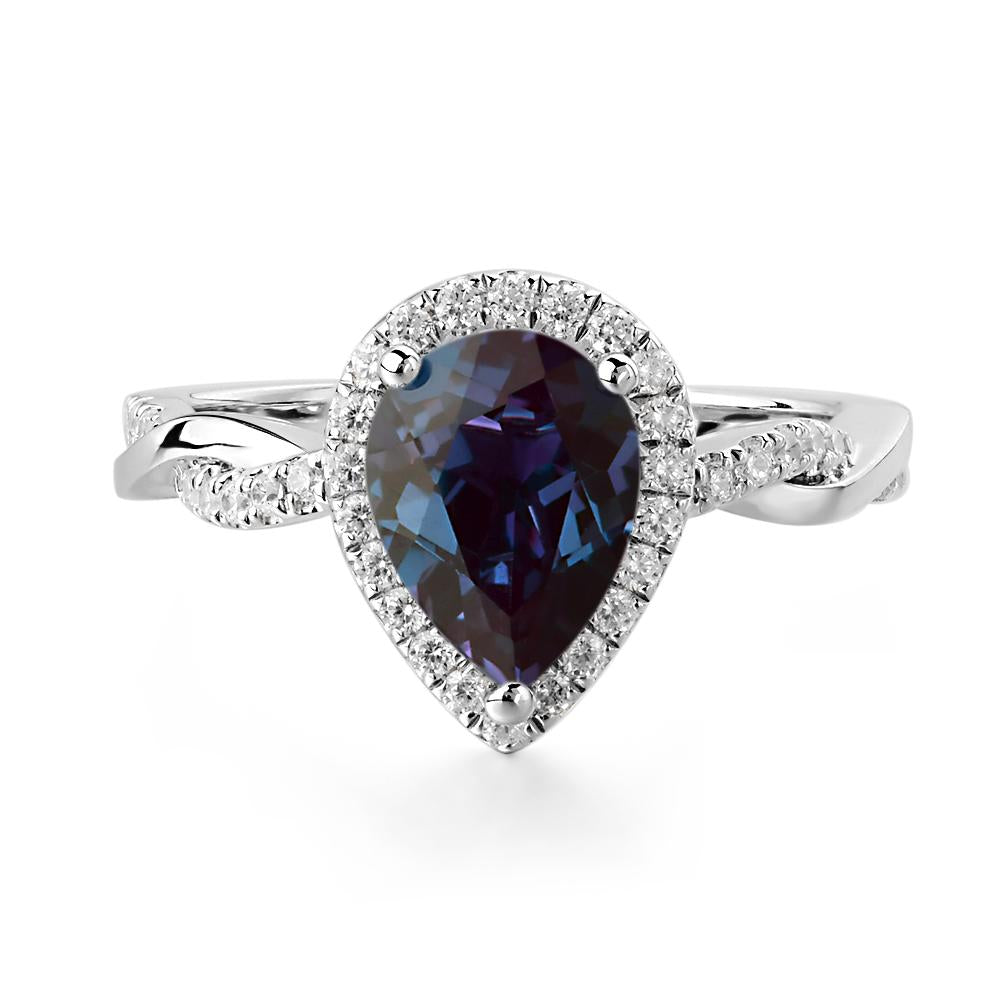 Pear Shaped Lab Created Alexandrite Twisted Halo Ring - LUO Jewelry #metal_14k white gold