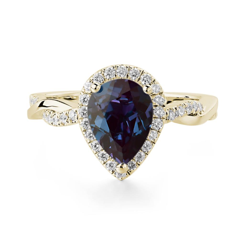 Pear Shaped Lab Created Alexandrite Twisted Halo Ring - LUO Jewelry #metal_14k yellow gold