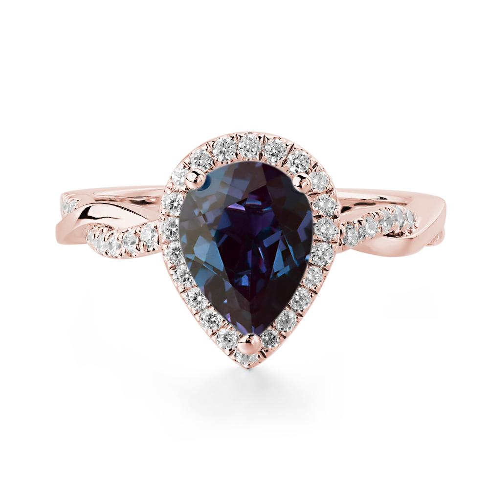 Pear Shaped Lab Created Alexandrite Twisted Halo Ring - LUO Jewelry #metal_18k rose gold