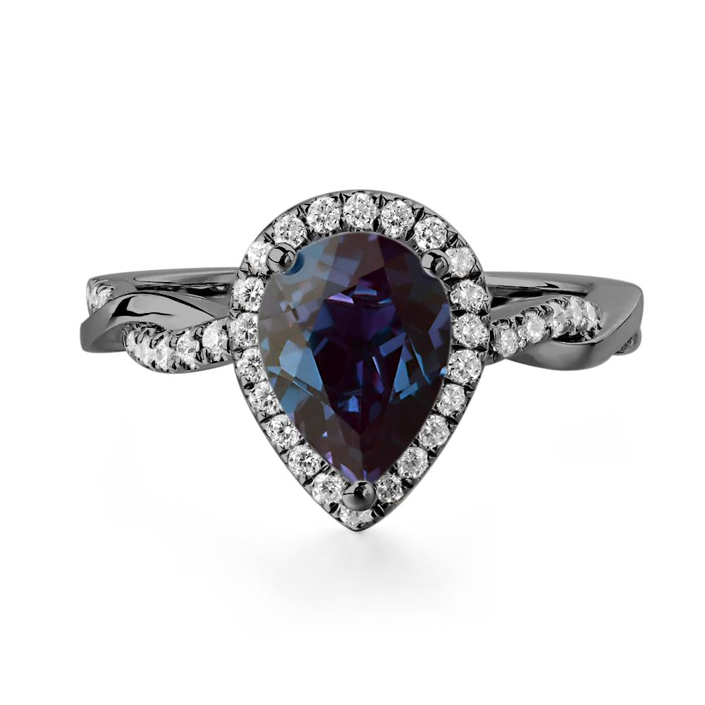 Pear Shaped Lab Created Alexandrite Twisted Halo Ring - LUO Jewelry #metal_black finish sterling silver