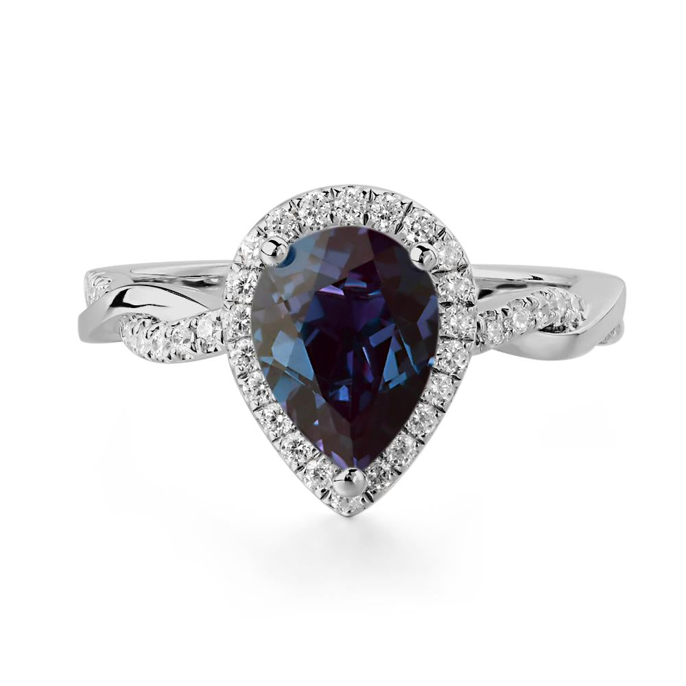 Pear Shaped Lab Created Alexandrite Twisted Halo Ring - LUO Jewelry #metal_platinum