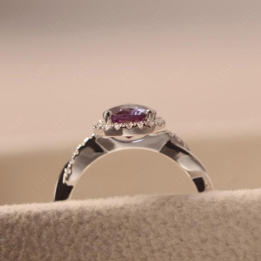 Pear Shaped Lab Created Alexandrite Twisted Halo Ring - LUO Jewelry
