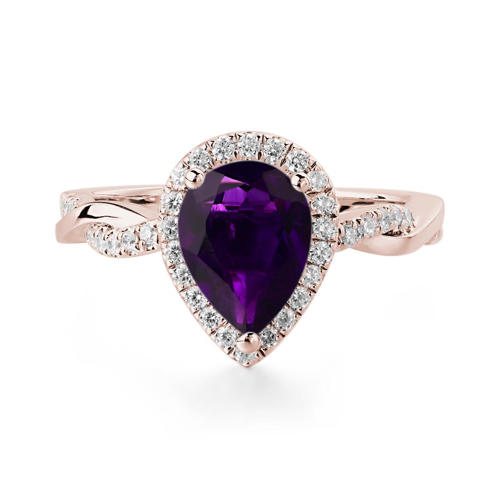 Pear Shaped Amethyst Twisted Halo Ring - LUO Jewelry #metal_14k rose gold