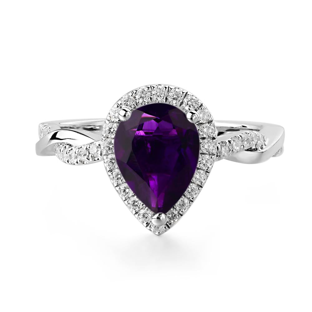 Pear Shaped Amethyst Twisted Halo Ring - LUO Jewelry #metal_14k white gold