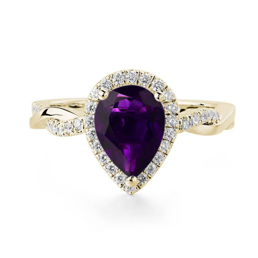 Pear Shaped Amethyst Twisted Halo Ring - LUO Jewelry #metal_14k yellow gold