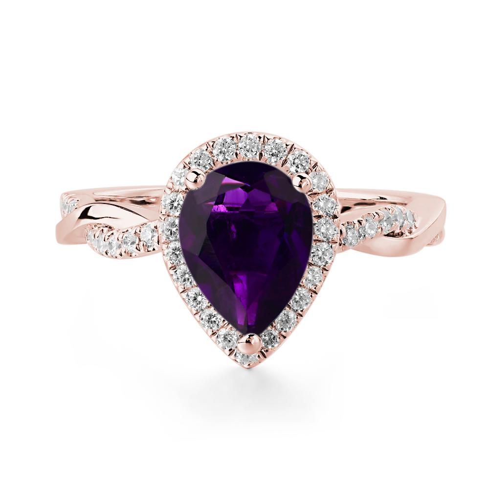 Pear Shaped Amethyst Twisted Halo Ring - LUO Jewelry #metal_18k rose gold
