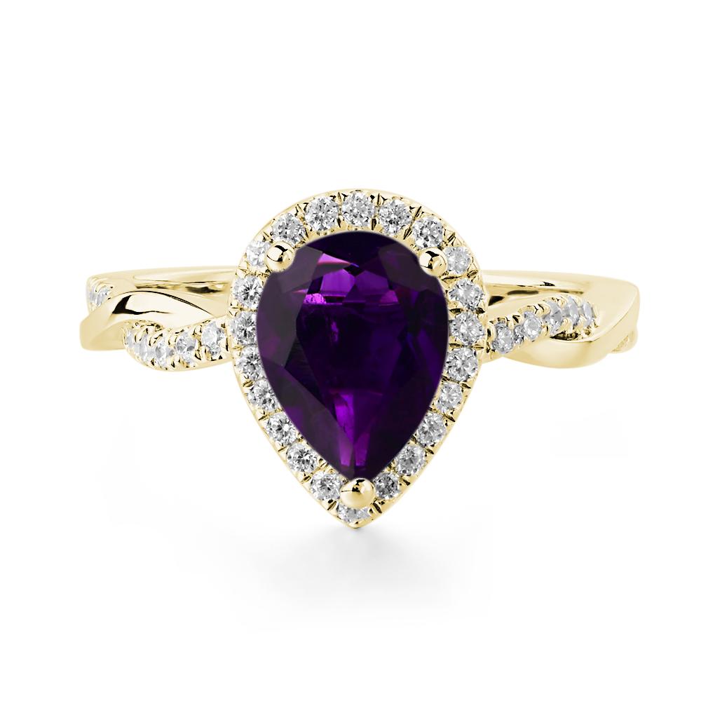 Pear Shaped Amethyst Twisted Halo Ring - LUO Jewelry #metal_18k yellow gold