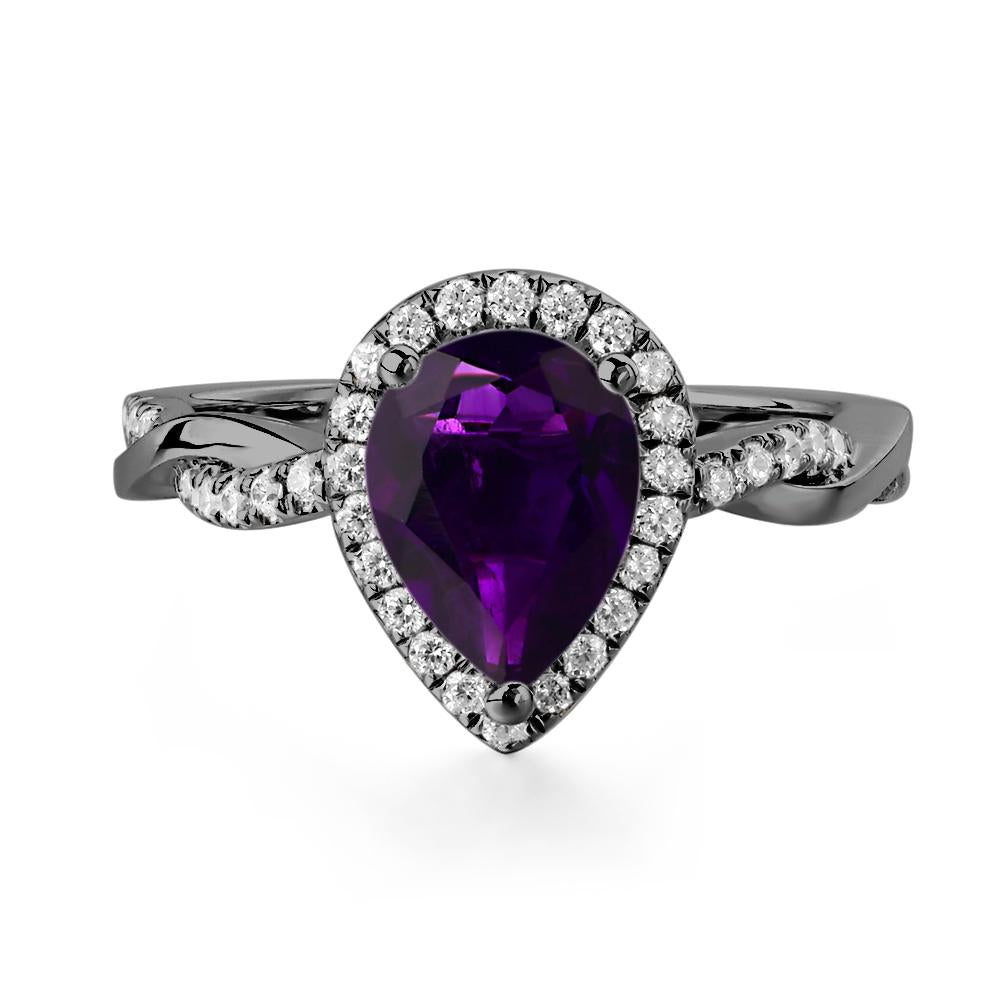 Pear Shaped Amethyst Twisted Halo Ring - LUO Jewelry #metal_black finish sterling silver