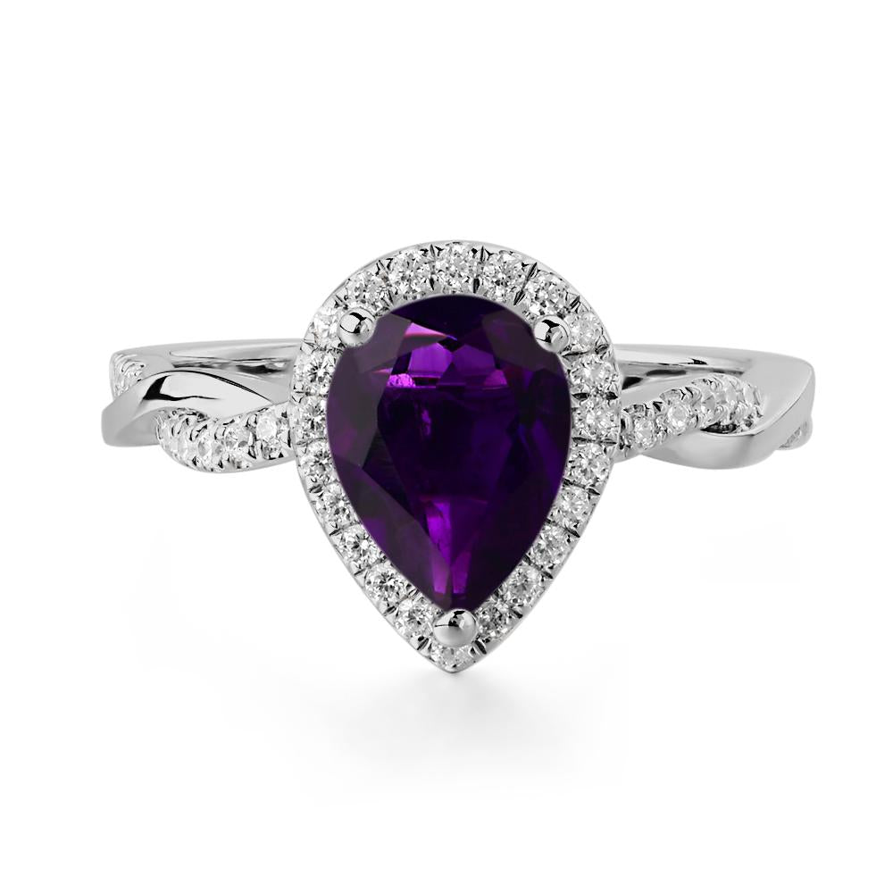 Pear Shaped Amethyst Twisted Halo Ring - LUO Jewelry #metal_platinum