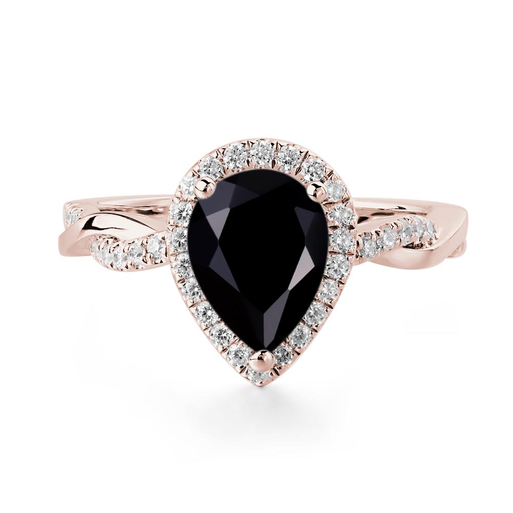 Pear Shaped Black Spinel Twisted Halo Ring - LUO Jewelry #metal_14k rose gold