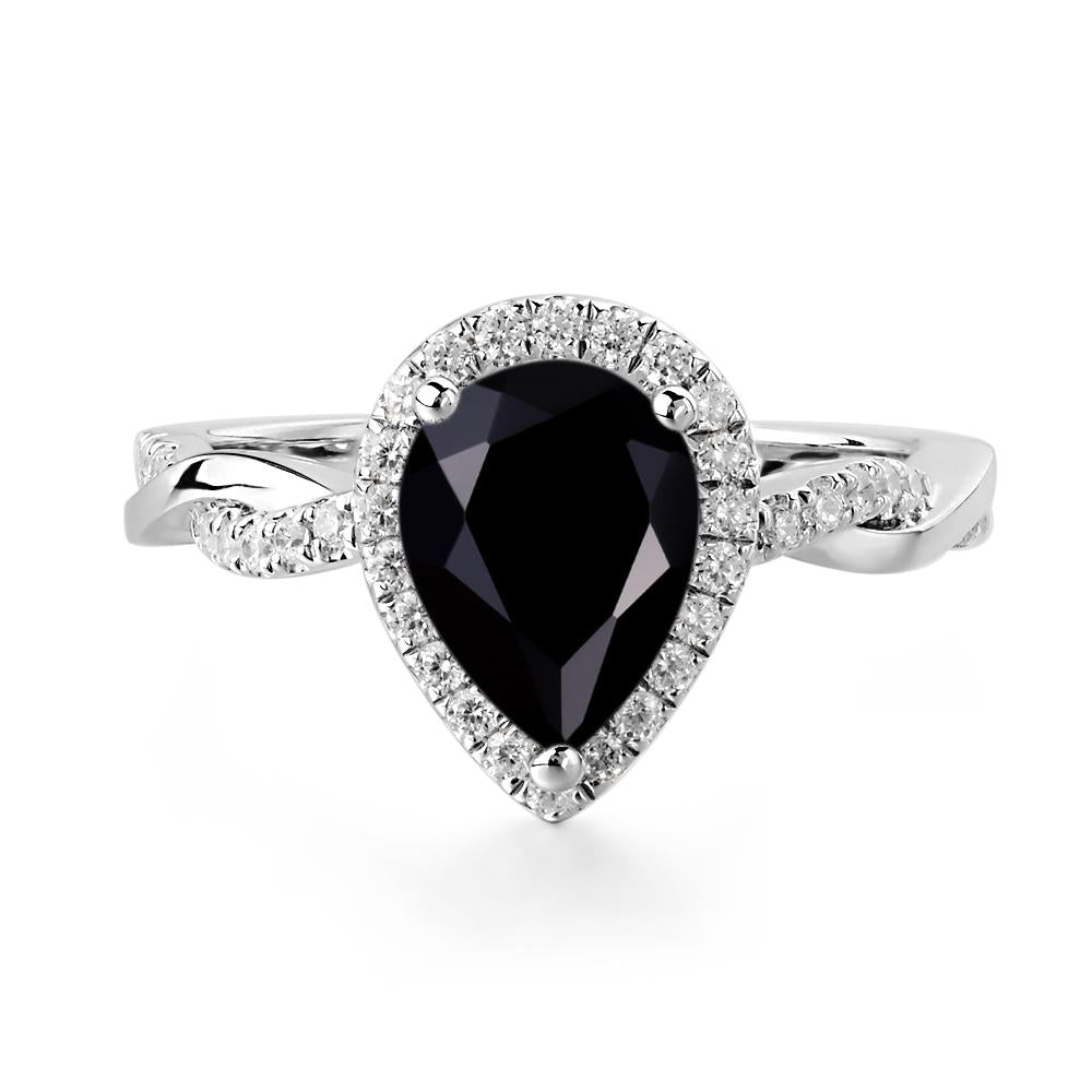 Pear Shaped Black Spinel Twisted Halo Ring - LUO Jewelry #metal_14k white gold