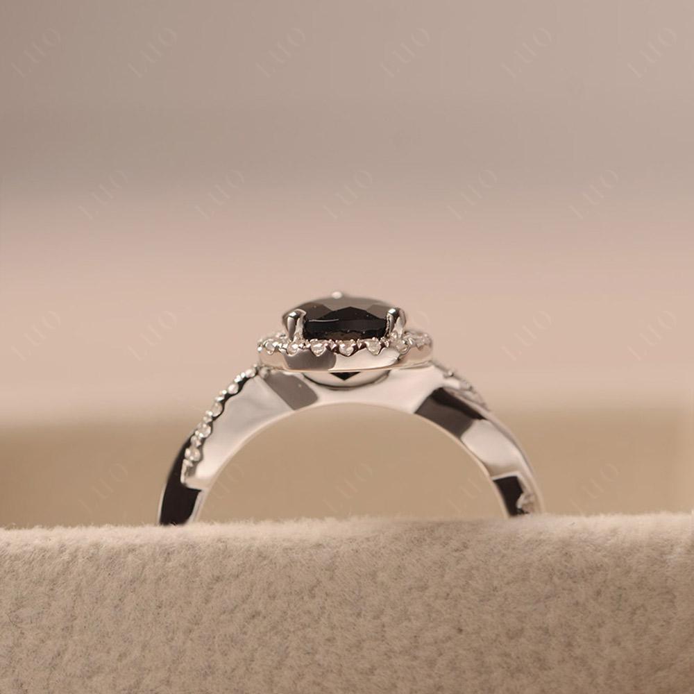 Pear Shaped Black Spinel Twisted Halo Engagement Ring - LUO Jewelry