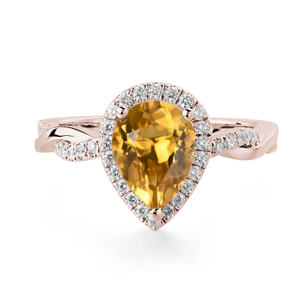 Pear Shaped Citrine Twisted Halo Ring - LUO Jewelry #metal_14k rose gold