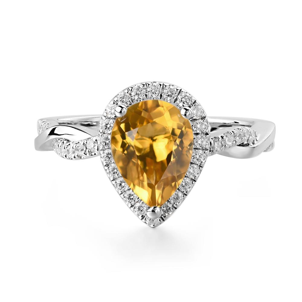 Pear Shaped Citrine Twisted Halo Ring - LUO Jewelry #metal_14k white gold