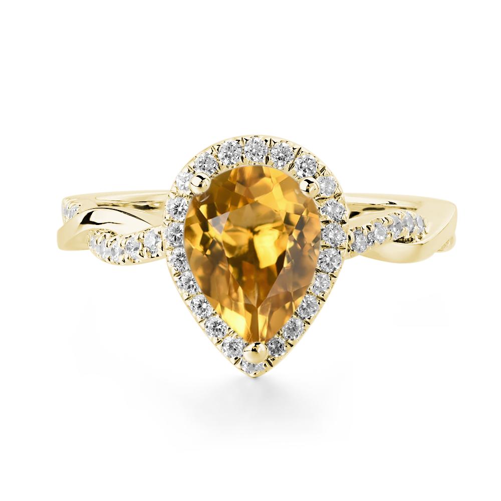 Pear Shaped Citrine Twisted Halo Ring - LUO Jewelry #metal_18k yellow gold