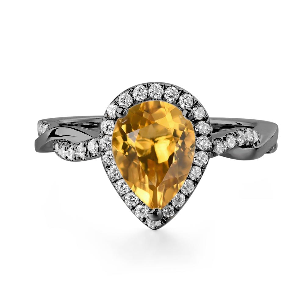 Pear Shaped Citrine Twisted Halo Ring - LUO Jewelry #metal_black finish sterling silver