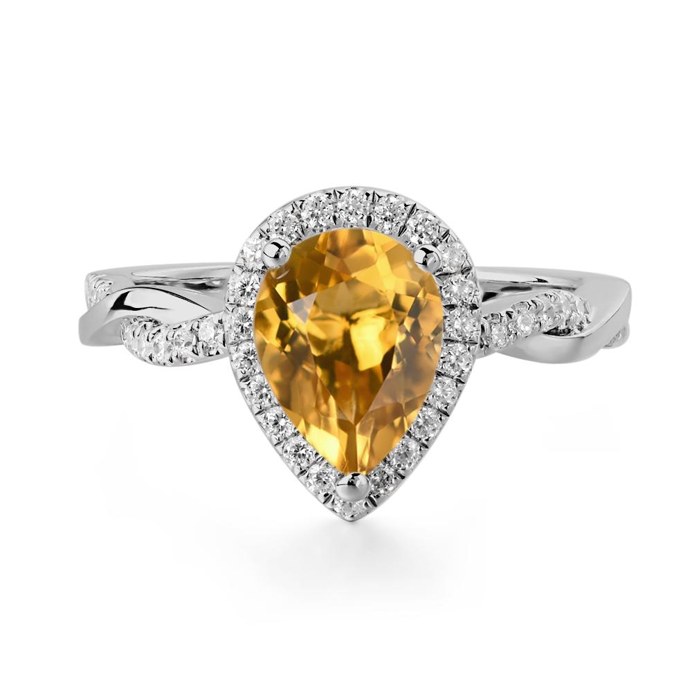 Pear Shaped Citrine Twisted Halo Ring - LUO Jewelry #metal_platinum