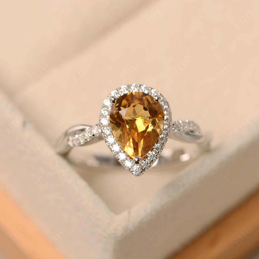 Pear Shaped Citrine Twisted Halo Ring - LUO Jewelry