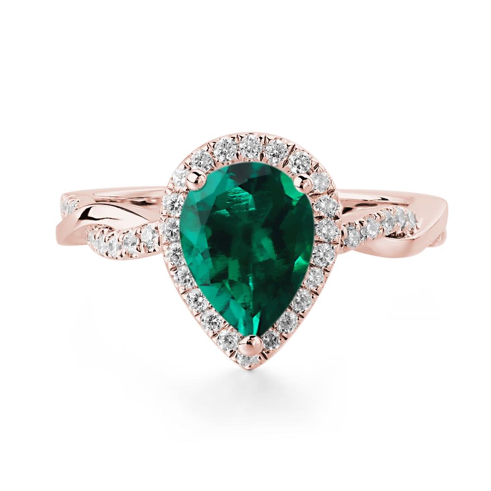 Pear Shaped Lab Created Emerald Twisted Halo Ring - LUO Jewelry #metal_18k rose gold