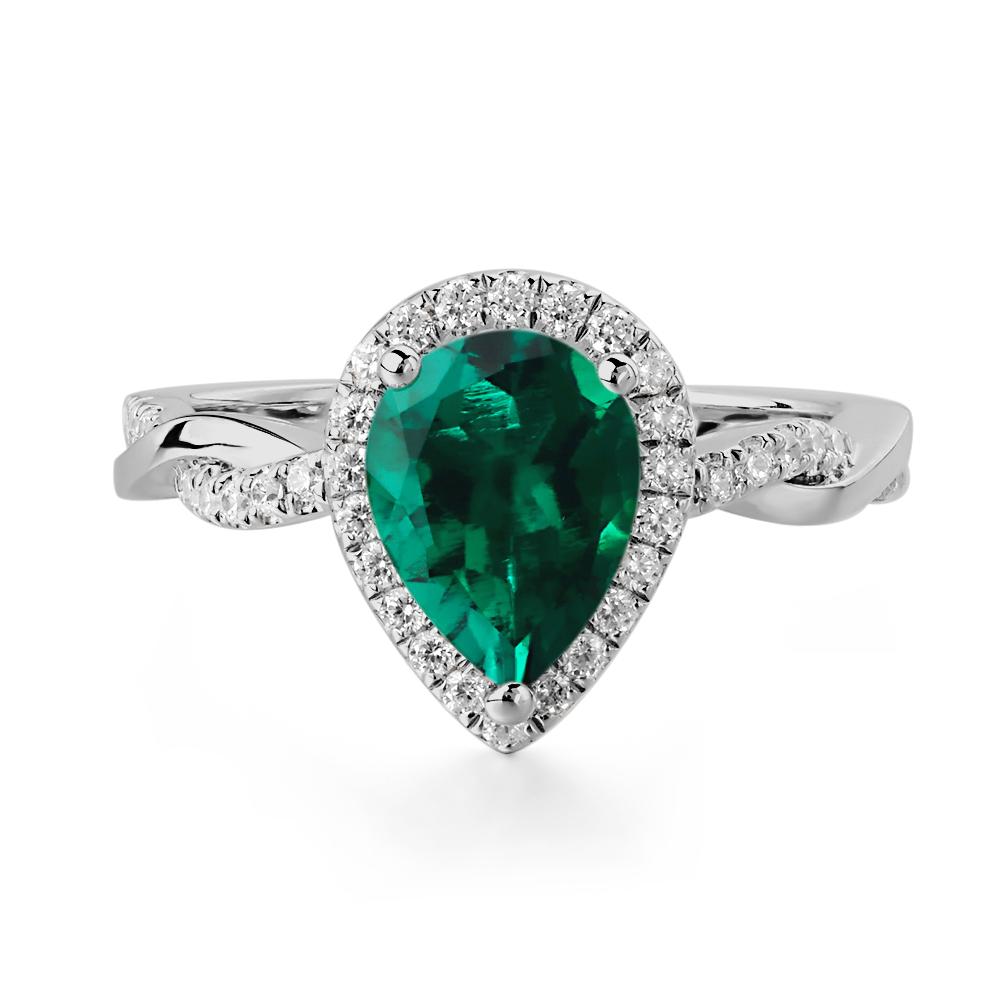 Pear Shaped Lab Created Emerald Twisted Halo Ring - LUO Jewelry #metal_platinum
