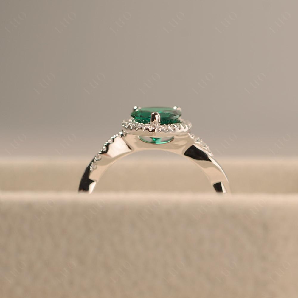 Pear Shaped Lab Created Emerald Twisted Halo Ring - LUO Jewelry
