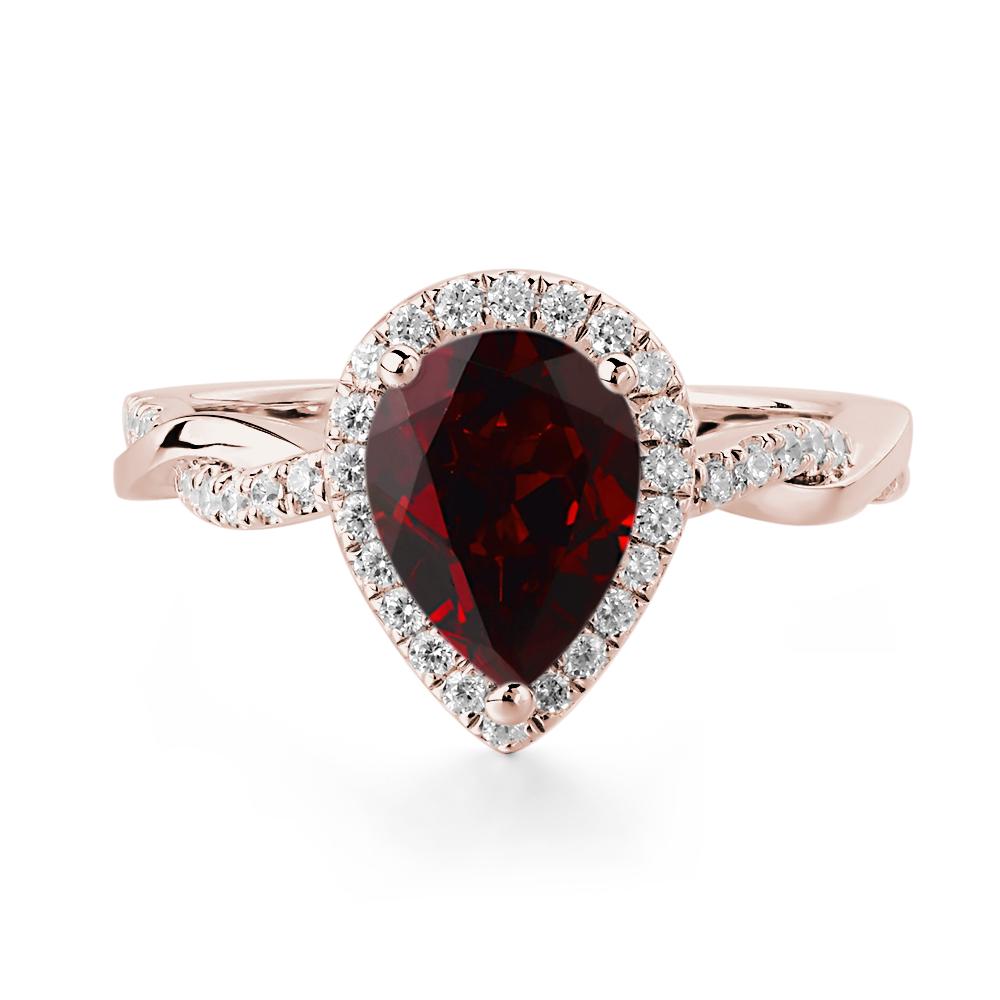 Pear Shaped Garnet Twisted Halo Ring - LUO Jewelry #metal_14k rose gold