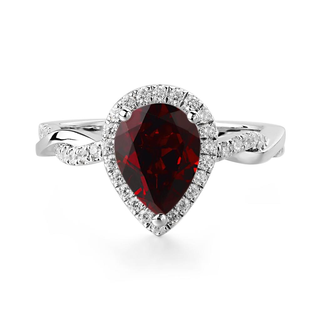 Pear Shaped Garnet Twisted Halo Ring - LUO Jewelry #metal_14k white gold