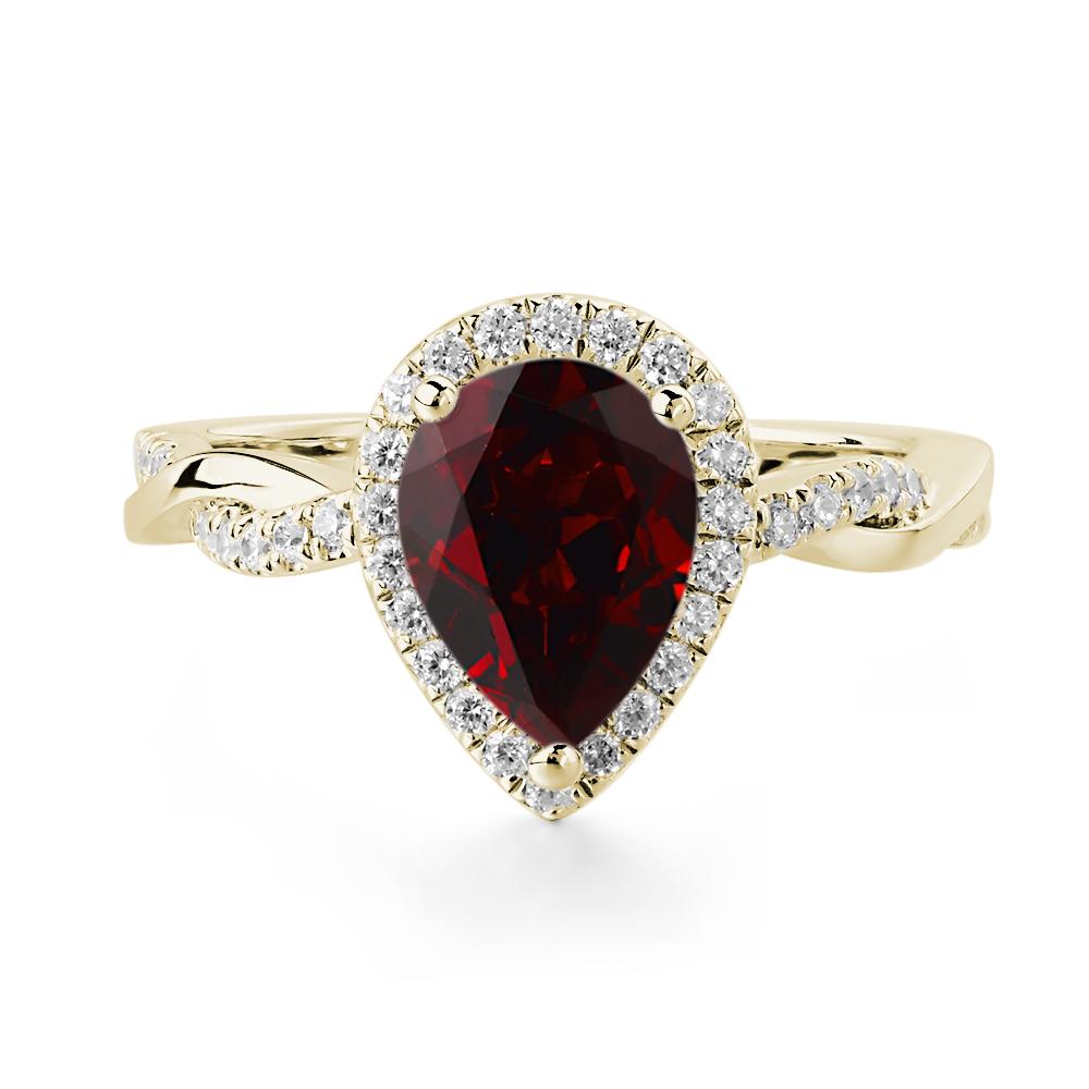 Pear Shaped Garnet Twisted Halo Ring - LUO Jewelry #metal_14k yellow gold