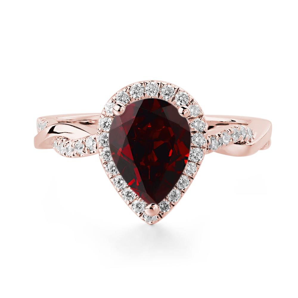 Pear Shaped Garnet Twisted Halo Ring - LUO Jewelry #metal_18k rose gold