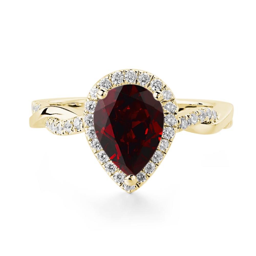 Pear Shaped Garnet Twisted Halo Ring - LUO Jewelry #metal_18k yellow gold