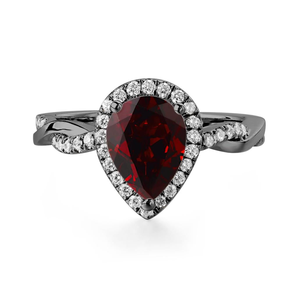 Pear Shaped Garnet Twisted Halo Ring - LUO Jewelry #metal_black finish sterling silver