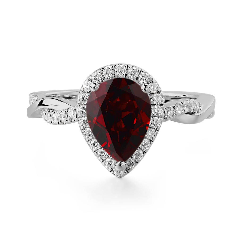 Pear Shaped Garnet Twisted Halo Ring - LUO Jewelry #metal_platinum
