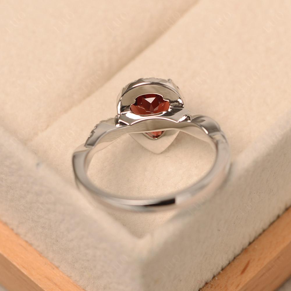 Pear Shaped Garnet Twisted Halo Ring - LUO Jewelry